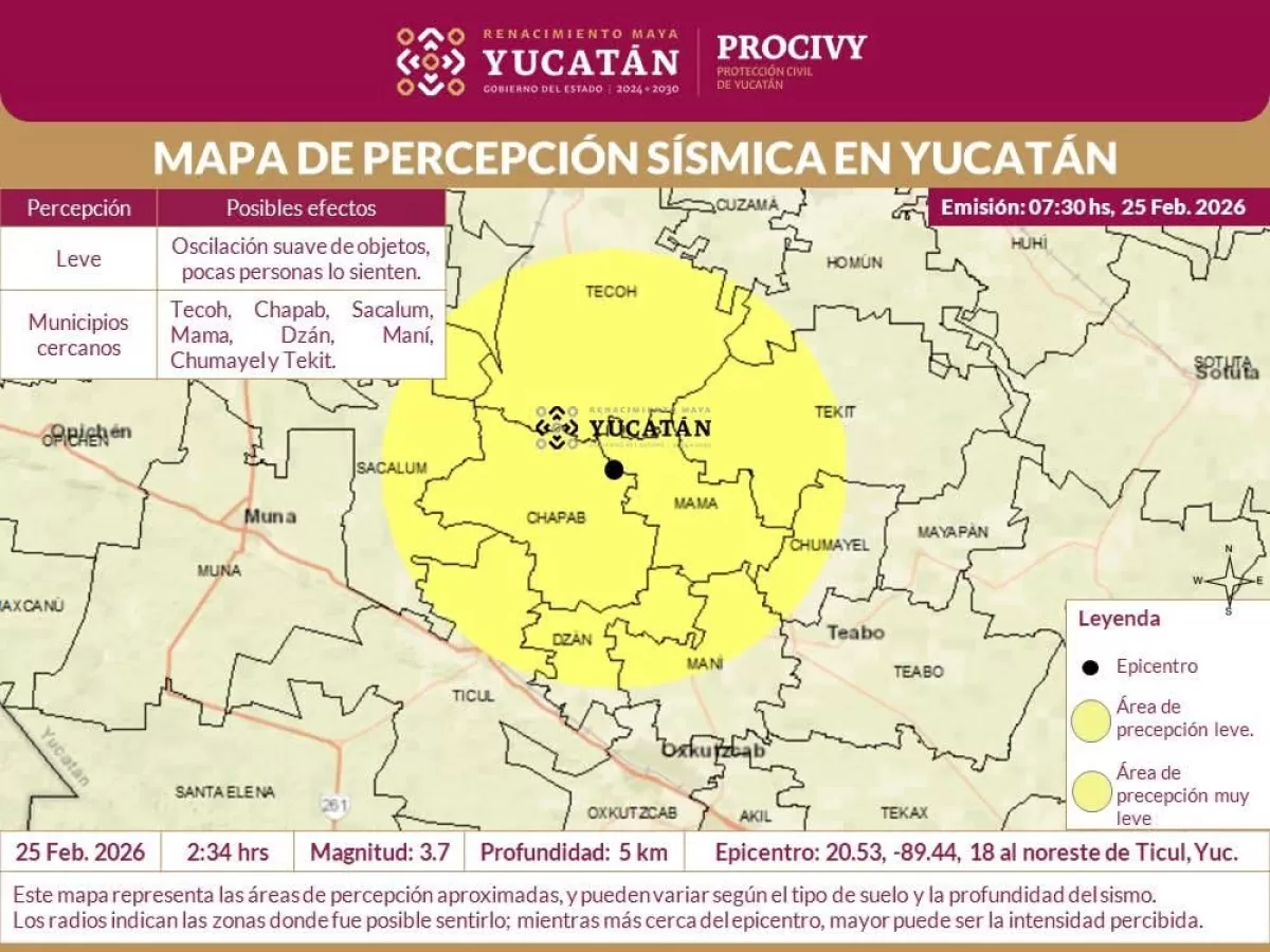 Sismo de magnitud 3.7 en el sureste de la entidad